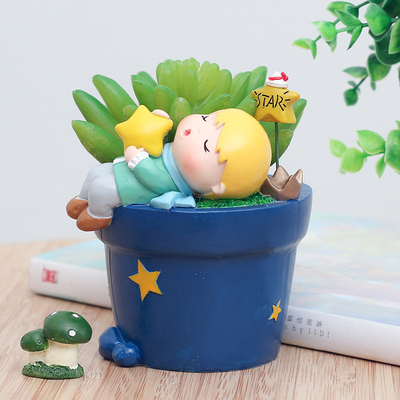 Chậu Cây Resin Chậu cây mọng nước hoàng tử bé hoạt hình, chậu mini để bàn, trang trí tiểu cảnh sân vườn (RG-77)