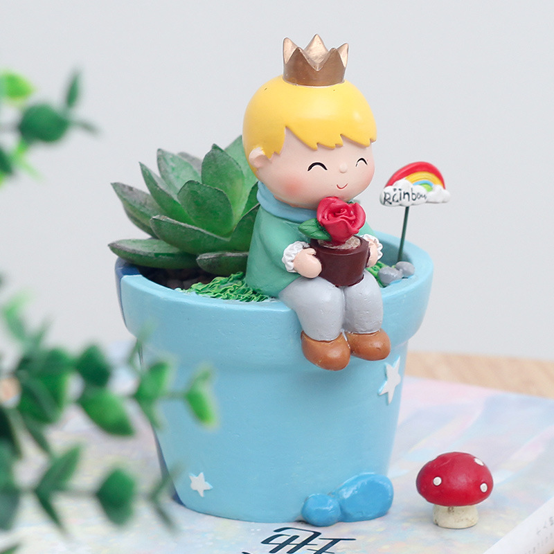 Chậu Cây Resin Chậu cây mọng nước hoàng tử bé hoạt hình, chậu mini để bàn, trang trí tiểu cảnh sân vườn (RG-77)