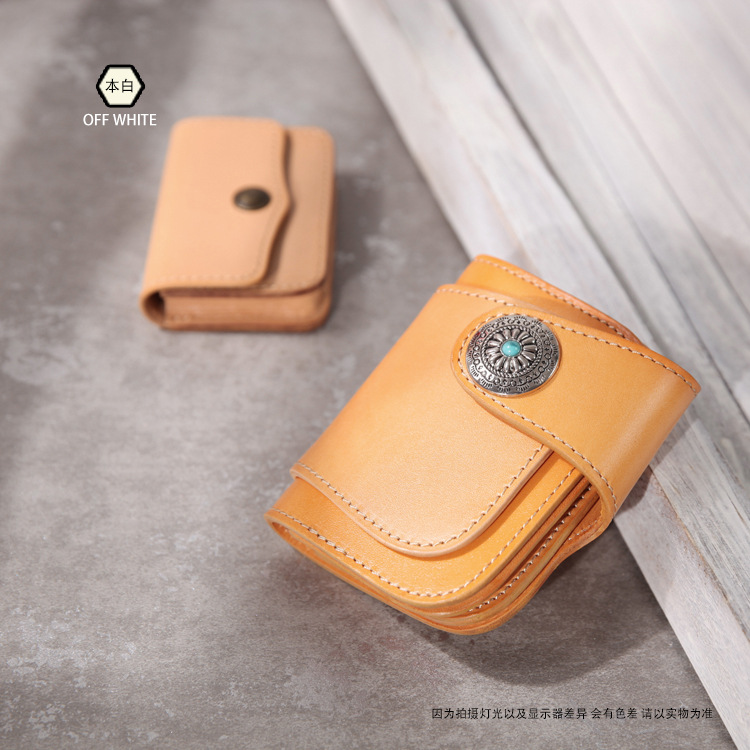 2024 en stock nuevo retro hecho a mano cuero genuino billetera de los hombres cuero curtido vegetal corto cuero turquesa un estilo Mei tela fortuna