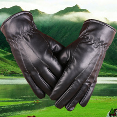 Winter Warmth Men Women Outdoor Cycling Three-Thread PU Leather Gloves with Fleece Lining, Anti-Cold Touch Screen Gloves