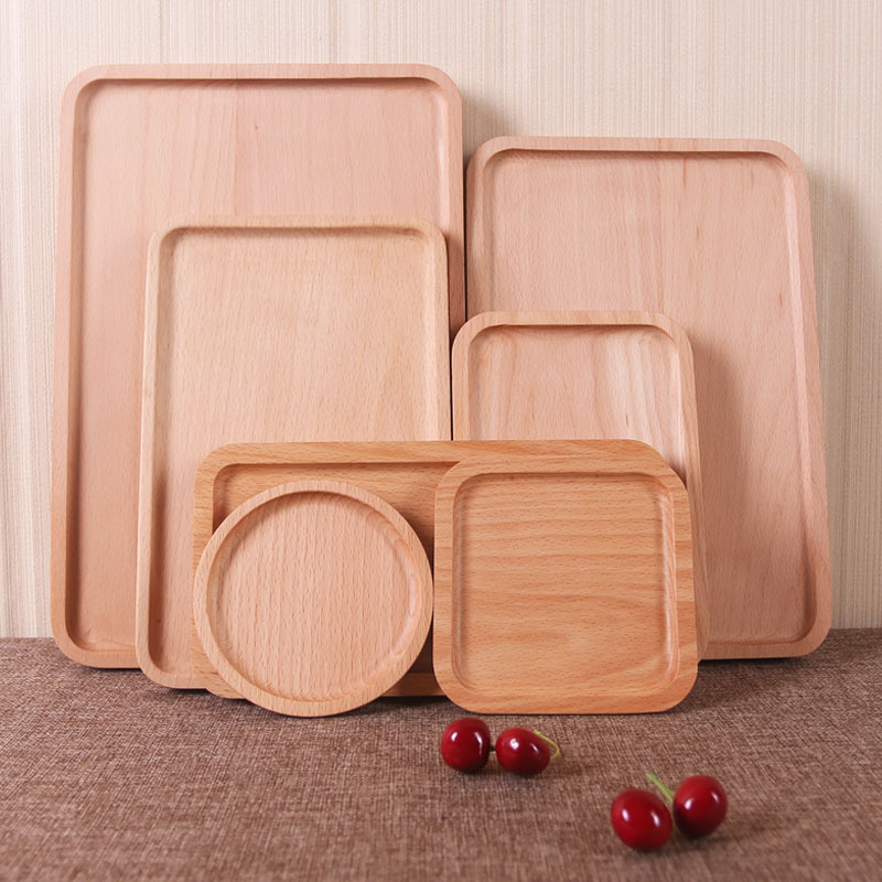 Bandeja rectangular de madera de haya pastel de fruta té placa occidental pizza placa de madera maciza fabricante tallada logo