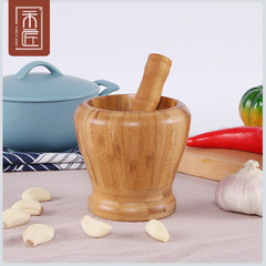 One wood and one craftsman Garlic pounder Household bamboo garlic masher Garlic mortar Garlic grinder Pounding jar Garlic peeler Mortar