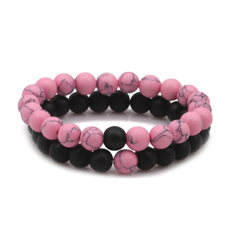 TEMU transfronterizo piedra roja 8mm rosa turquesa bricolaje con cuentas pulsera Distance Bracelet