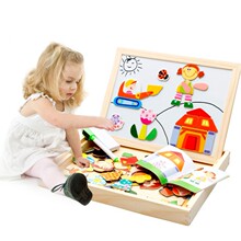 木丸子磁性拼拼乐双面画板 早教益智木制多功能学习盒拼图玩具