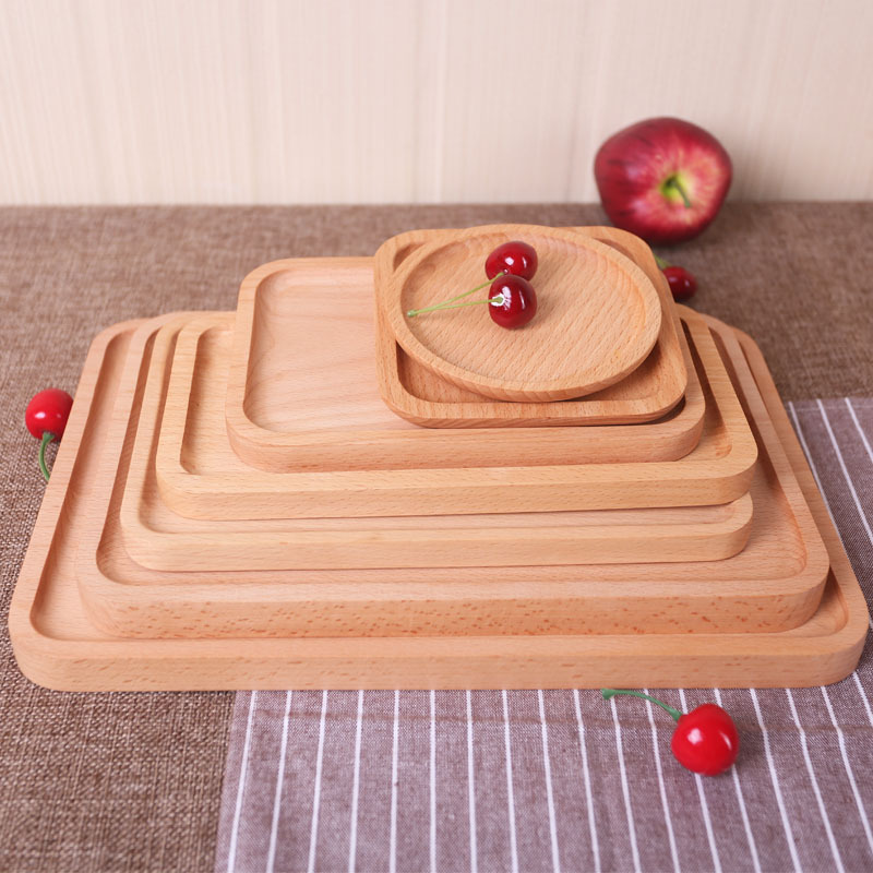 Bandeja rectangular de madera de haya pastel de fruta té placa occidental pizza placa de madera maciza fabricante tallada logo