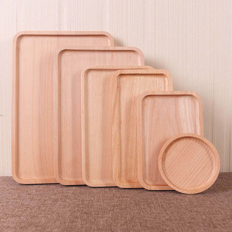 Bandeja rectangular de madera de haya pastel de fruta té placa occidental pizza placa de madera maciza fabricante tallada logo