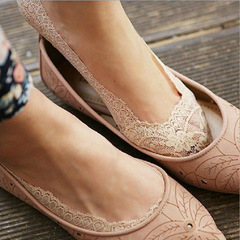 Korean lace boat socks, women's silicone non-slip shallow mouth invisible socks, non-slip cotton bottom invisible ice silk Xiaohongshu