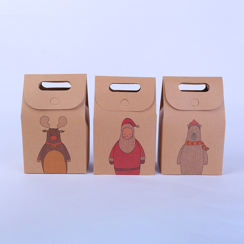 厂家供应牛皮纸手挽袋外卖打包手提纸袋可印logo冲孔纸袋现货