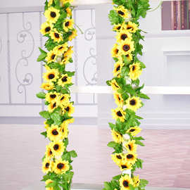 跨境厂家批发塑料太阳花仿真 花藤假花家居装饰向日葵仿真花