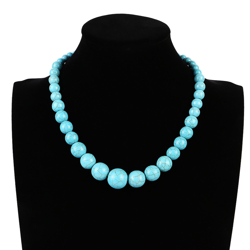 JiaSha fashion simple jewelry wholesale ethnic style turquoise short round bead women's necklace