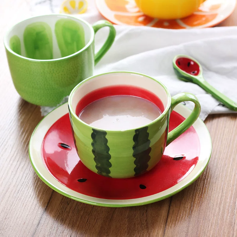 Ceramic Water Cup, creative watermelon design, painted breakfast/coffee cup, 0.5 kg