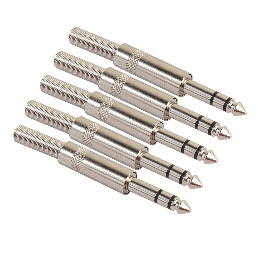 跨境现货锌合金立体声带弹簧保护6.35公对公音频视频插头