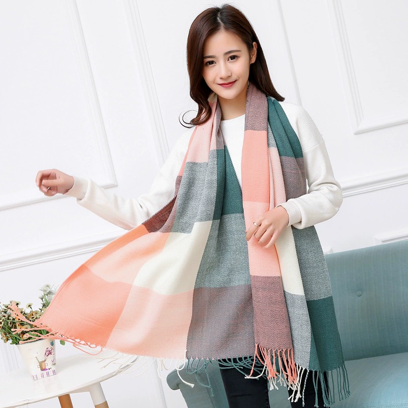 Extra‑Long Faux Fur Scarf with Tassels, Elegant Plaid Shawl, 200 × 62 cm