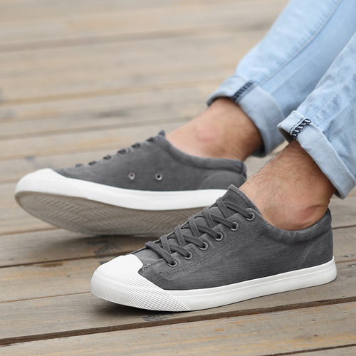 Flash step 2024 spring low-top lace-up flat bottom four-season solid color men's canvas shoes casual shoes lace-up cloth shoes men's shoes