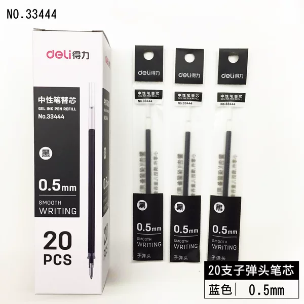 Deli 33444 Gel Pen Refill, Signature Pen Refill, 0.5mm Black and Red Standard Bullet Tip Pen Refill