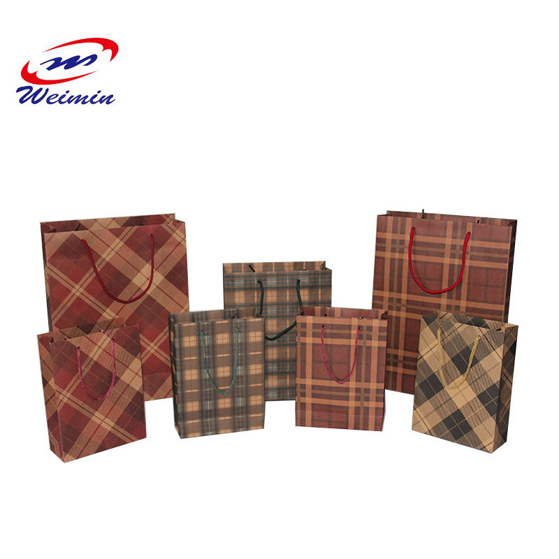 纸袋厂家 牛皮纸袋 手提袋 格子系列礼品纸袋  服装袋批发