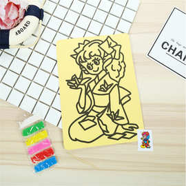 益智玩具沙画幼儿园DIY手工材料制作儿童配六色彩砂厂家沙画套装