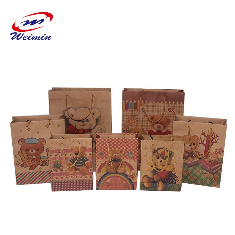 厂家直销印刷手提纸袋卡通小熊系列牛皮纸袋批发现货