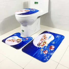 新款外贸圣诞印花马桶浴室垫三件套地垫地毯套装跨境速卖通爆款