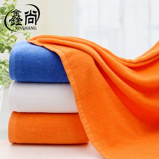厂家批发纯棉蓝色浴巾橘黄色美容汗蒸桑拿大毛巾酒店汤泉铺床浴巾