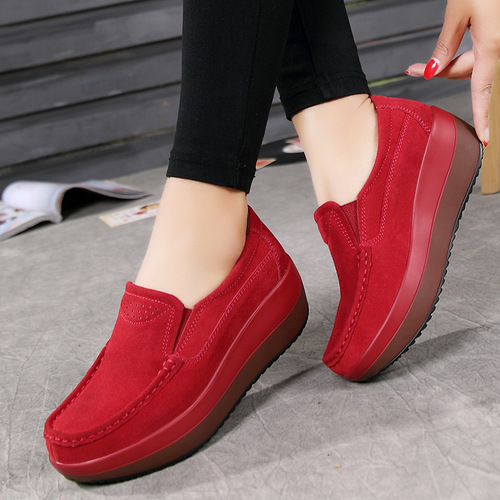 2025 Spring Student Women's Shoes Women's Korean Style Swing Shoes Genuine Leather Wedge Casual Shoes Women's Single Shoes 5