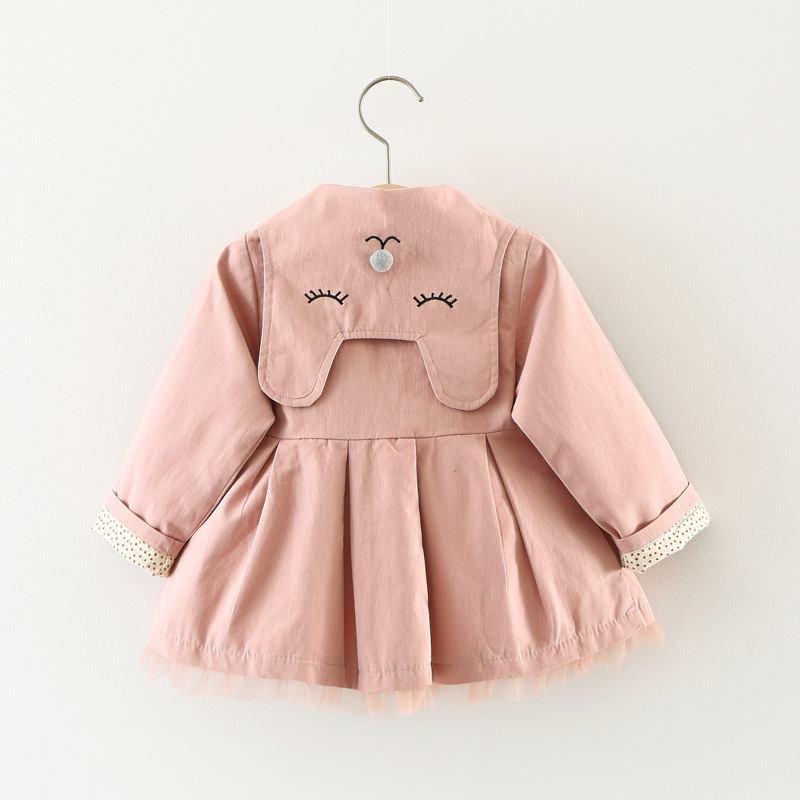 A035 primavera y otoño nuevas niñas gato bordado solapa abrigo rompevientos ropa para niños ropa de salida 0-4 image 1