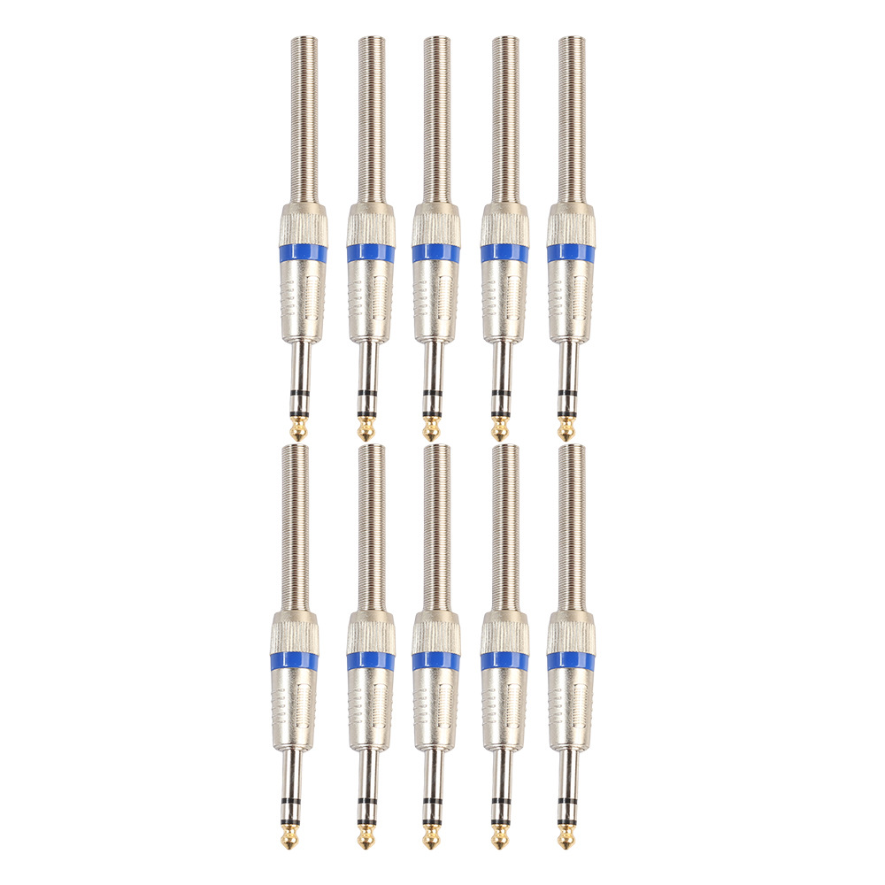 新品现货DIY银色锌合金带弹簧镀金头6.35公头电吉他音频插头