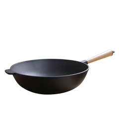 Wholesale Retail Supply Cast Iron Skillet with Walnut Handle Flat Pan Non-stick Heavy-duty Handmade 31