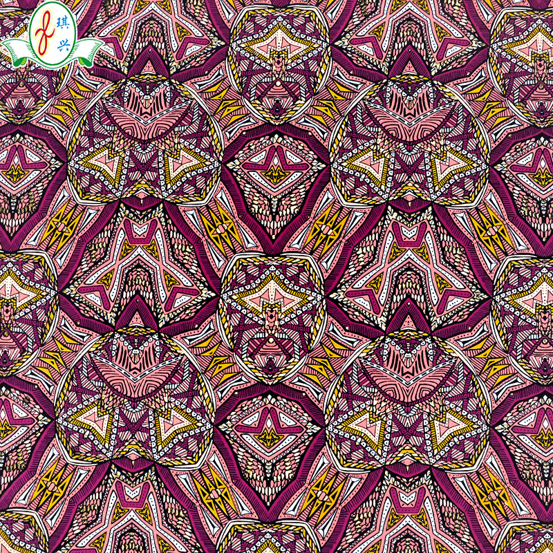 民族风抽象几何丝网印花锦纶滑手oeko弹力布平网烫金针织泳衣面料