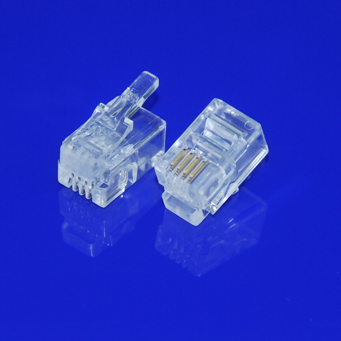 厂家供应4P4C各款镀RJ9RJ10电话水晶头双头镀金高品质四芯电话线