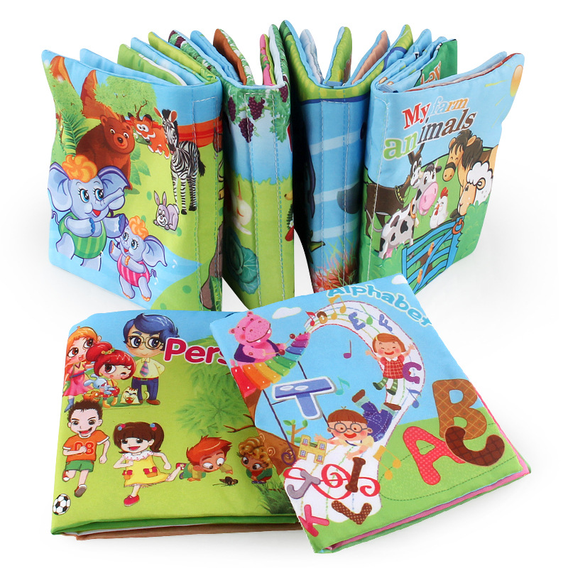 Exportación transfronteriza libro de tela para bebés educación temprana juguete cognitivo bosque animal inglés ABC libro de Palma libro de tela para bebés
