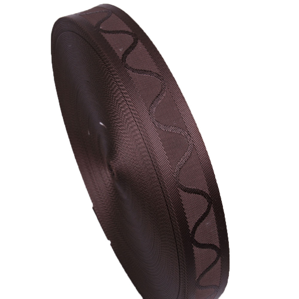 广州现货 3.8cm 1.5寸 深啡 锁边 电脑提花 S 型 尼龙 锦纶织带