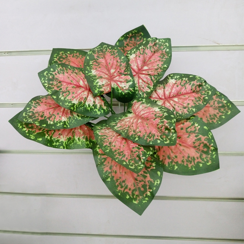 现货供应 2017新款仿真植物绿植墙14头红莲叶 家居装饰假花仿真花