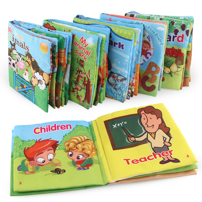Exportación transfronteriza libro de tela para bebés educación temprana juguete cognitivo bosque animal inglés ABC libro de Palma libro de tela para bebés