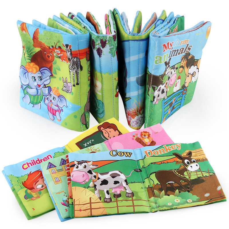 Exportación transfronteriza libro de tela para bebés educación temprana juguete cognitivo bosque animal inglés ABC libro de Palma libro de tela para bebés