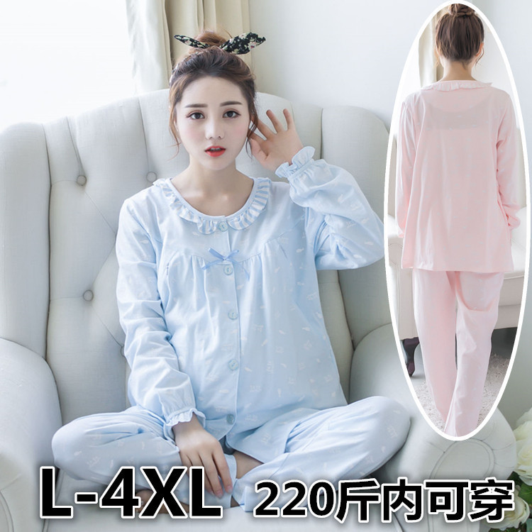 Summer Thin Breathable Cotton Breast-feeding Pajamas Women's Long-sleeved Cardigan Plus Large Size Breast-feeding Clothes Moon Clothes