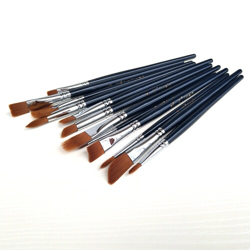 Watercolor oil painting acrylic gouache brush nylon hair 12 set short pole multi-shape brush manufacturer supply