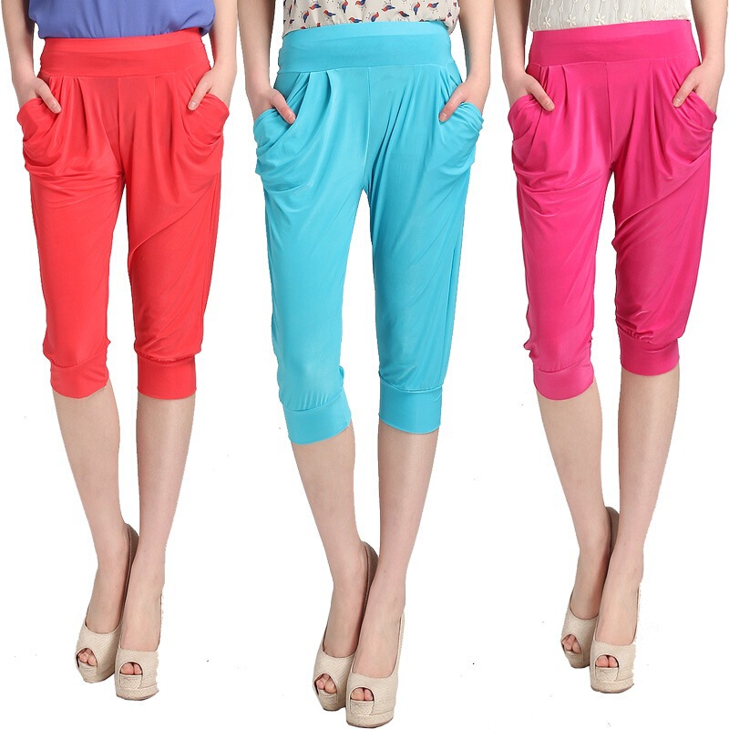 Summer Women's plus size Loose Pants Ice Silk Thin Slimming Harlan Pants Women's Capri Pants