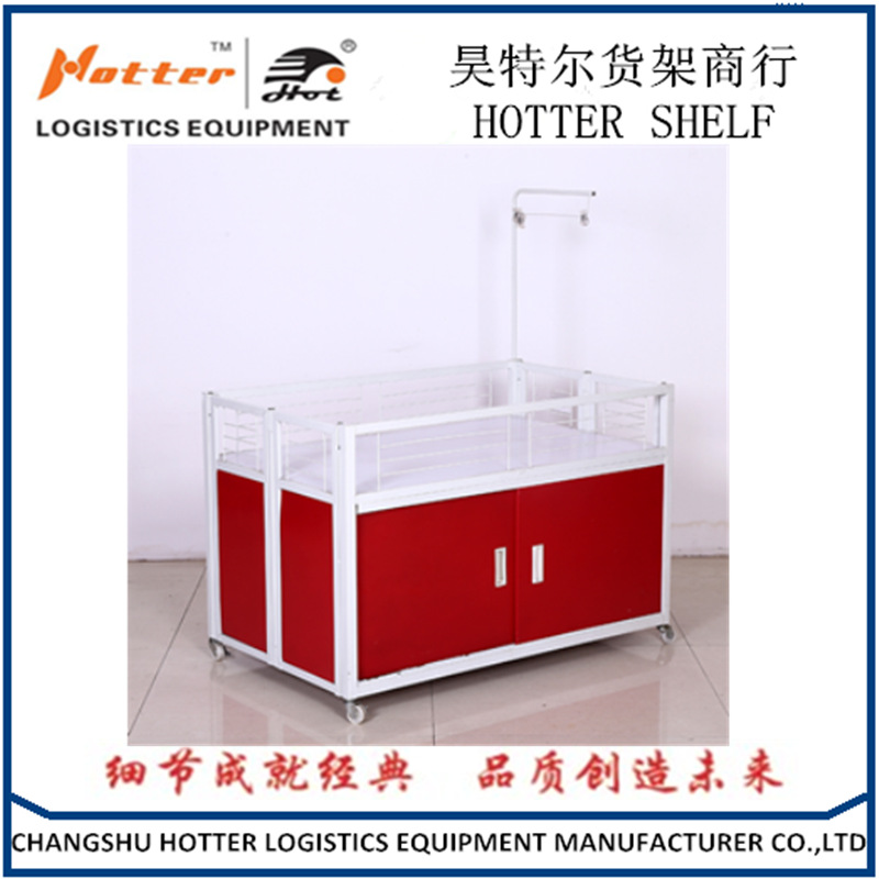 昊特尔超市用红色金属可折叠促销台 超市促销花车高档售货促销车