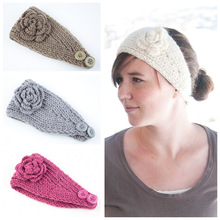 欧美保暖山茶花朵头带针织毛线发带护耳头套发饰速卖通热销发箍