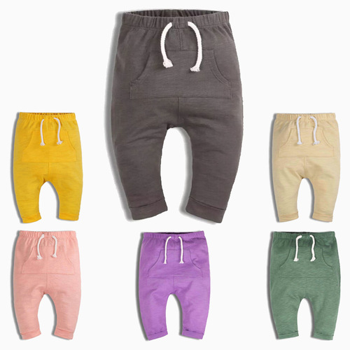 Children's Spring and Autumn Knit Fabric Pajama Pants for Babies and Toddlers, Solid Color 1-3 Years Old, Unisex Baby Sweatpants