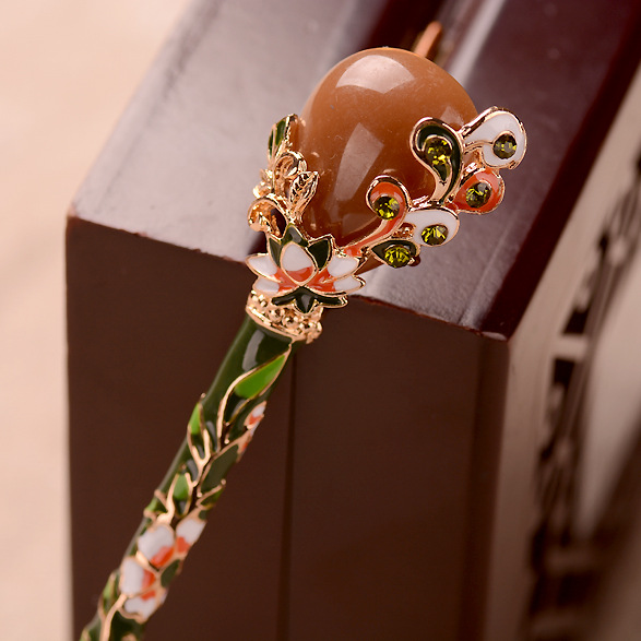 Suministro transfronterizo tocado de cloisonne vintage horquilla de las mujeres imitación Jade diseño palillos estilo antiguo tocado de horquilla