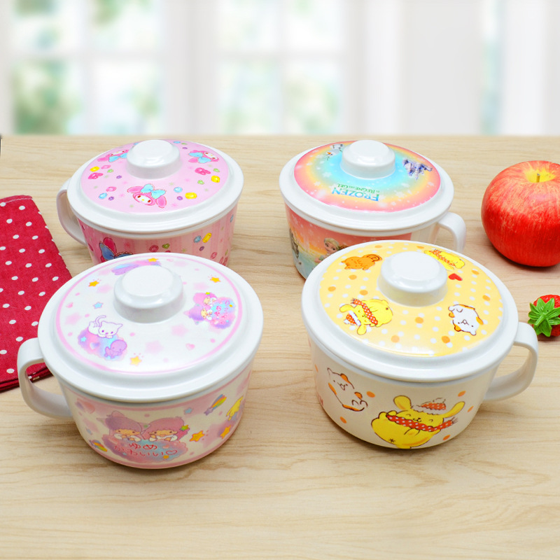 A5 melamine environmental protection instant noodle bowl with handle lid instant noodle cup creative fashion cartoon bowl daily department store wholesale