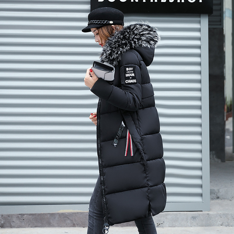2024 new foreign trade cotton-padded women's Korean version of long large fur collar cotton-padded jacket women's thickened plus size cotton coat factory wholesale