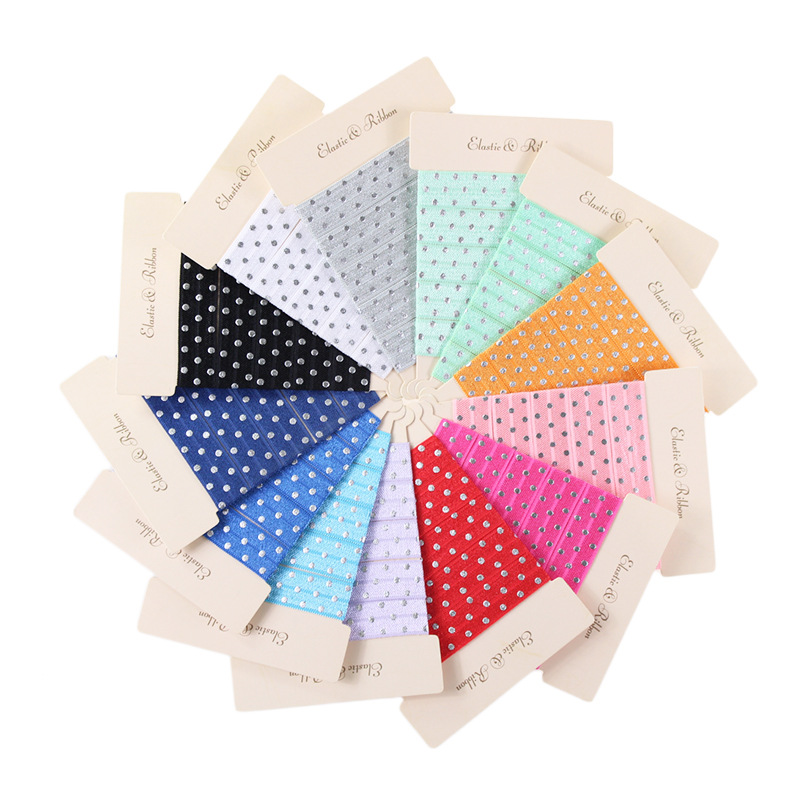 1.5CM弹力包边带烫银点点打结手腕带Hair Ties DIY配件印花松紧带