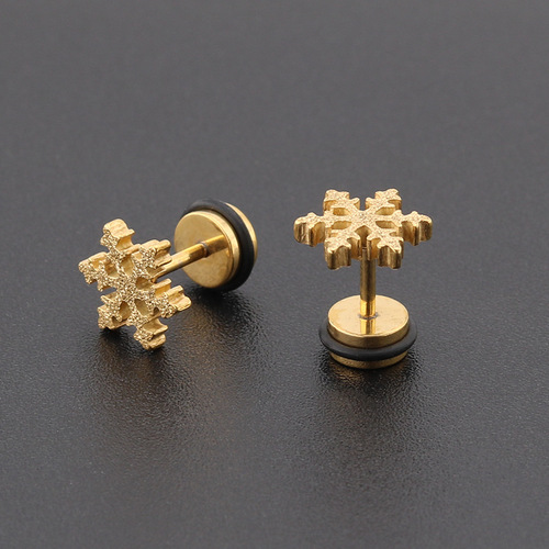Korean Style Fashion Creative Titanium Steel Openwork Earrings Stainless Steel Simple Snowflake Earrings Direct Manufacturer Sale for Women