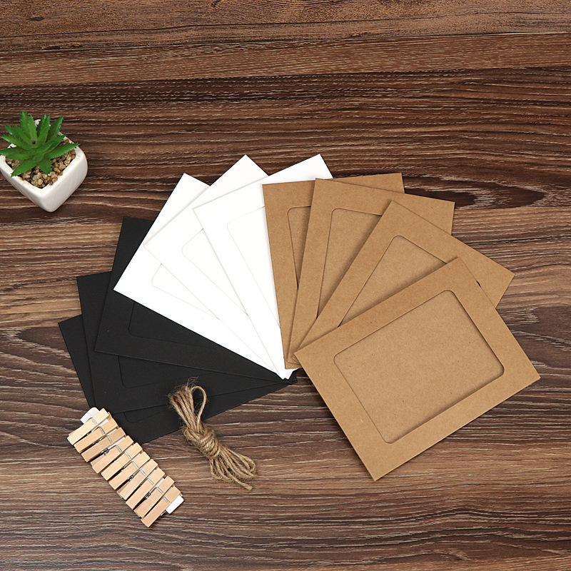 Photo frame creative Kraft Paper 6 inch hemp rope hanging photo wall with rope clip photo album 10 paper picture frame