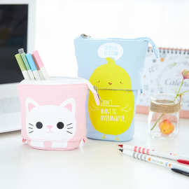 韩国小清新可爱简约多功能笔袋下拉创意学生卡通帆布铅笔袋文具盒