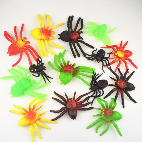 Spider scary trick props soft rubber color big spider animal insect poisonous spider stall toys wholesale