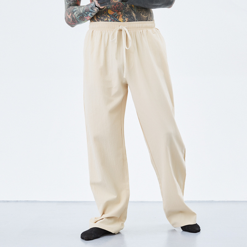Pantalones de lino de los Hombres estilo chino verano Delgado suelto más tamaño pantalones casuales rectos pantalones elásticos pantalones de lino de los hombres